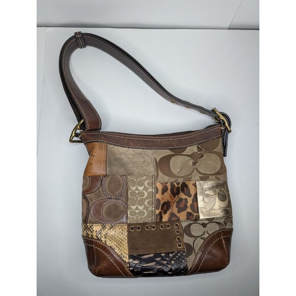 COACH BROWN PATCHWORK HOBO PURSE ERGO HANDBAG G0773-11497 Y2K VINTAGE - Picture 1 of 14